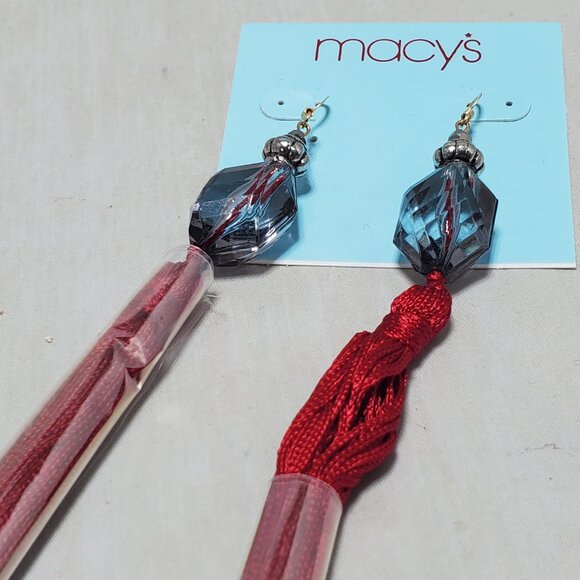 Macy’s Red fabric Tassel Fish hook Earrings - Picture 6 of 6